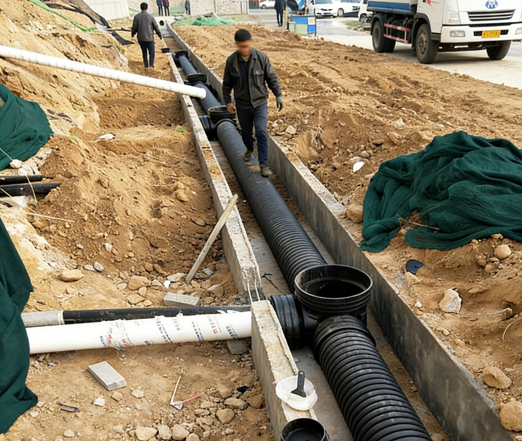 HDPE双壁波纹管施工现场